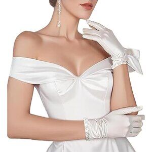 Women's White Flapper Pearl Wrist Gloves Wedding Party Costume Accessories